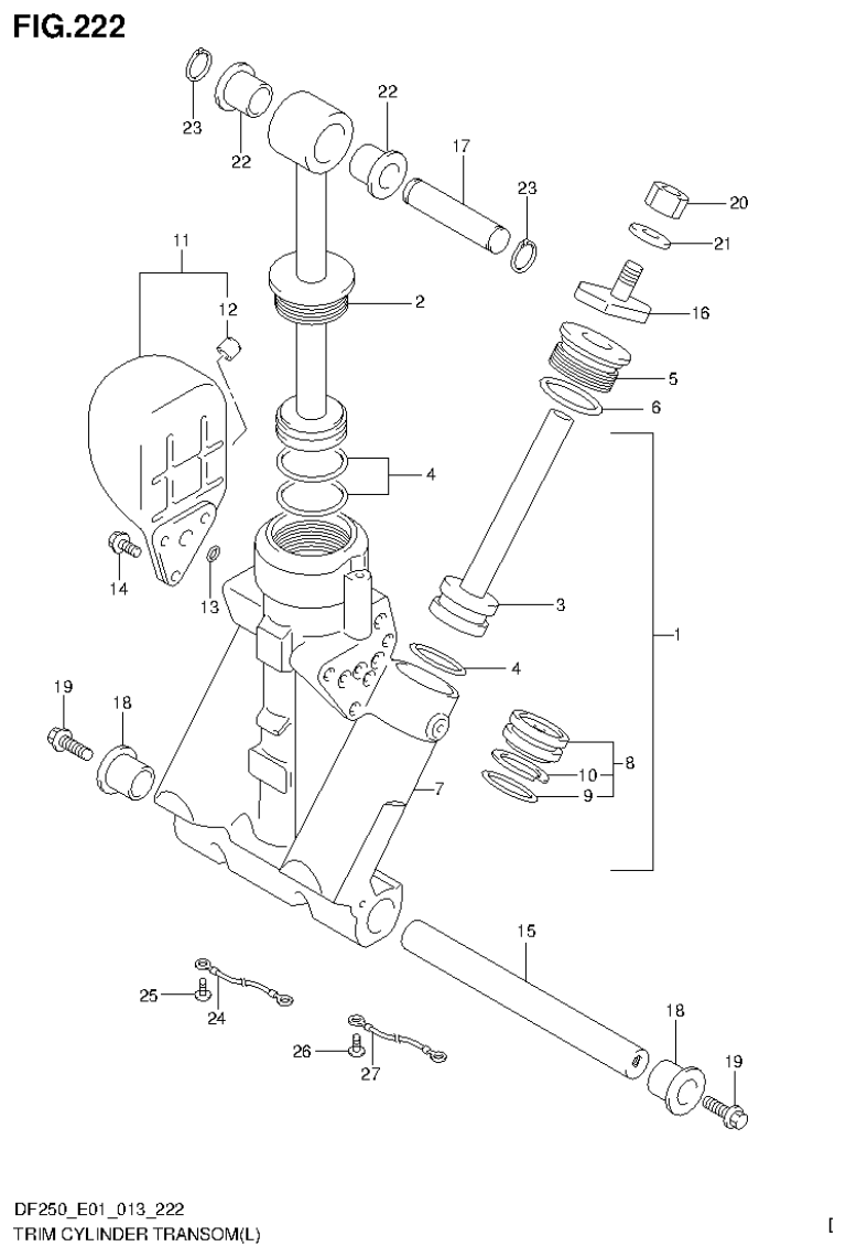 Suzuki DF200T, DF200Z, DF225T, DF225Z, DF250T, DF250Z TRIM CYLINDER TRANSOM(L) (DF200T E40) parts diagram